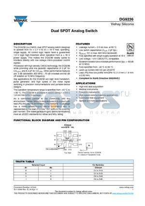 DG9236DN-T1-E4 datasheet - Dual SPDT Analog Switch