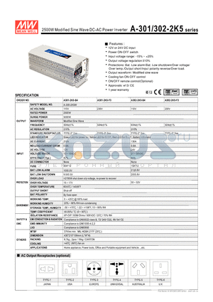 A301-2K5-B4 datasheet - 2500W Modified Sine Wave DC-AC Power Inverter