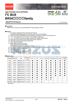 BR24T1M-W datasheet - High Reliability Serial EEPROMs