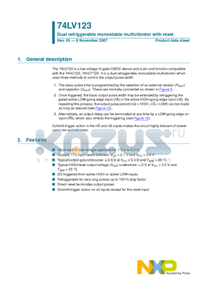 74LV123DB datasheet - Dual retriggerable monostable multivibrator with reset