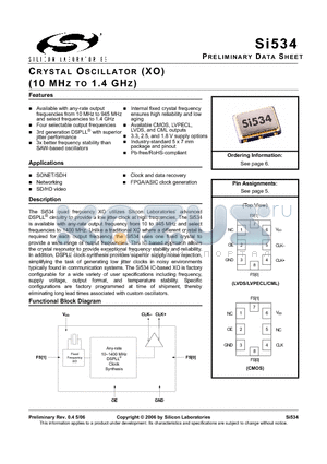 534BAXXXXXXBGR datasheet - CRYSTAL OSCILLATOR (XO) (10 MHZ TO 1.4 GHZ)