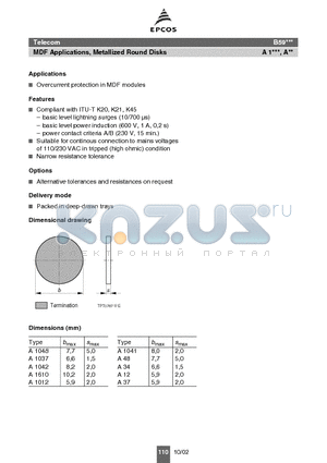 B59041A1120A110 datasheet - Overcurrent protection in MDF modules