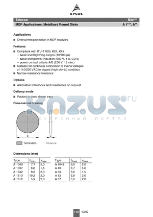 B59037A1120B110 datasheet - Overcurrent protection in MDF modules