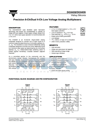 DG9408DN-T1 datasheet - Precision 8-Ch/Dual 4-Ch Low Voltage Analog Multiplexers