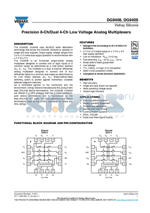 DG9408 datasheet - Precision 8-Ch/Dual 4-Ch Low Voltage Analog Multiplexers