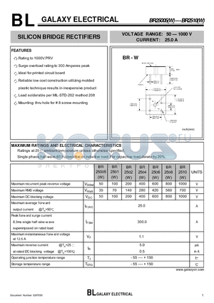 BR2502 datasheet - SILICON BRIDGE RECTIFIERS