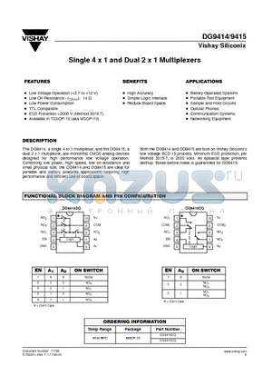 DG9414DQ datasheet - Single 4 x 1 and Dual 2 x 1 Multiplexers