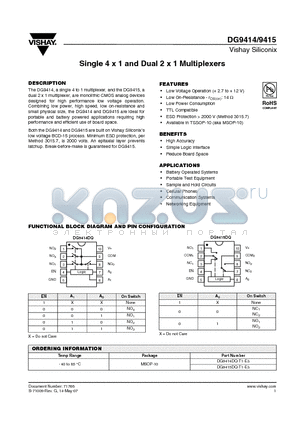 DG9414DQ-T1-E3 datasheet - Single 4 x 1 and Dual 2 x 1 Multiplexers