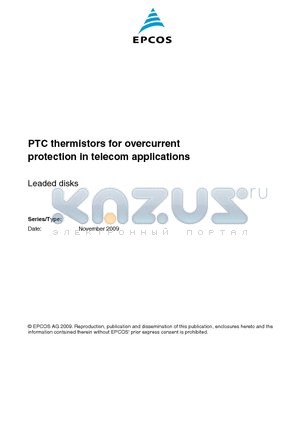 B59045B1120B151 datasheet - PTC thermistors for overcurrent protection in telecom applications