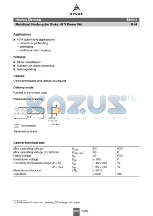 B59044R0120A010 datasheet - Heating Elements Metallized Rectangular Disks, 42 V Power Net