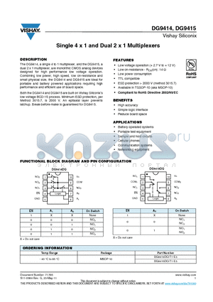 DG9415 datasheet - Single 4 x 1 and Dual 2 x 1 Multiplexers