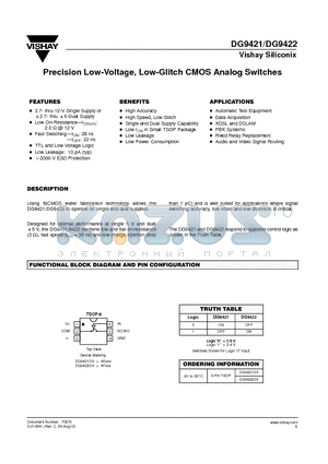 DG9421 datasheet - Precision Low-Voltage, Low-Glitch CMOS Analog Switches