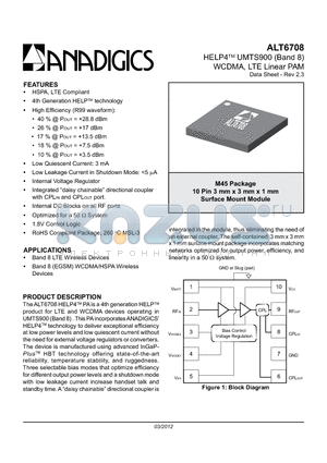 ALT6708 datasheet - HELP4 UMTS900 (Band 8) WCDMA, LTE Linear PAM