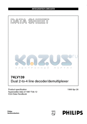 74LV139D datasheet - Dual 2-to-4 line decoder/demultiplexer