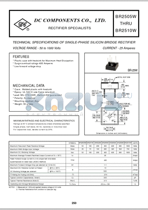 BR2505W datasheet - TECHNICAL SPECIFICATIONS OF SINGLE-PHASE SILICON BRIDGE RECTIFIER