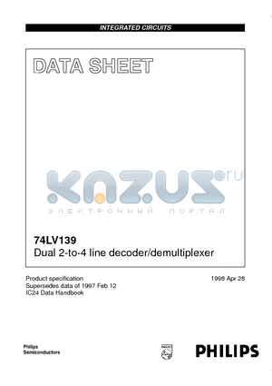 74LV139PWDH datasheet - Dual 2-to-4 line decoder/demultiplexer