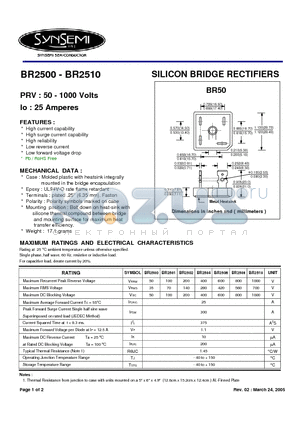 BR2508 datasheet - SILICON BRIDGE RECTIFIERS