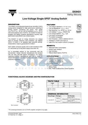 DG9431DV-T1-E3 datasheet - Low-Voltage Single SPDT Analog Switch