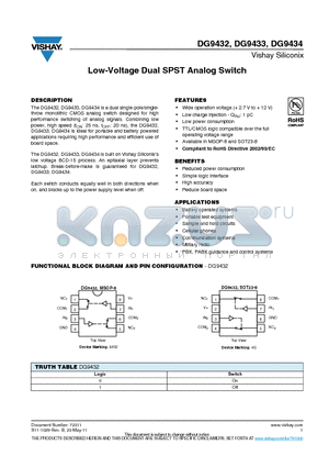 DG9433DQ-T1-E3 datasheet - Low-Voltage Dual SPST Analog Switch