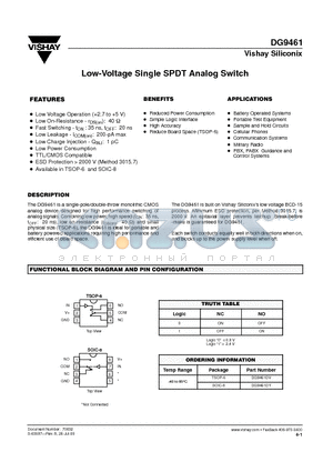 DG9461 datasheet - Low-Voltage Single SPDT Analog Switch