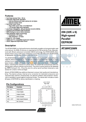 AT28HC256N-90JI datasheet - 256 (32K x 8) High-speed Parallel EEPROM