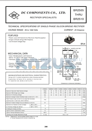 BR256 datasheet - TECHNICAL SPECIFICATIONS OF SINGLE-PHASE SILICON BRIDGE RECTIFIER