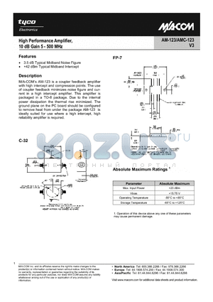 AM-123 datasheet - High Performance Amplifier, 10 dB Gain 5 - 500 MHz