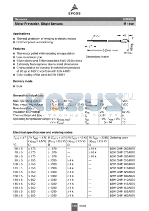 B59100M1100A070 datasheet - Motor Protection, Single Sensors