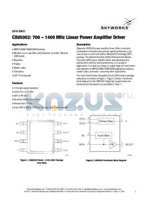 CX65002 datasheet - 700 - 1400 MHz Linear Power Amplifier Driver