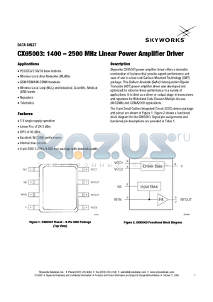 CX65003-12 datasheet - 1400 - 2500 MHz Linear Power Amplifier Driver