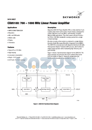 CX65100 datasheet - 700 - 1000 MHz Linear Power Amplifier