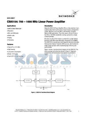 CX65104 datasheet - 700 - 1000 MHz Linear Power Amplifier
