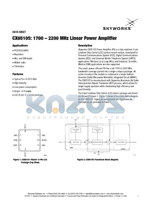 CX65105 datasheet - 1700 - 2200 MHz Linear Power Amplifier