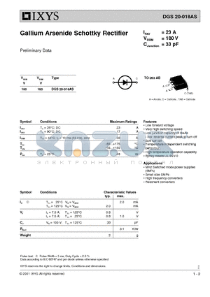 DGS20-018AS datasheet - Gallium Arsenide Schottky Rectifier