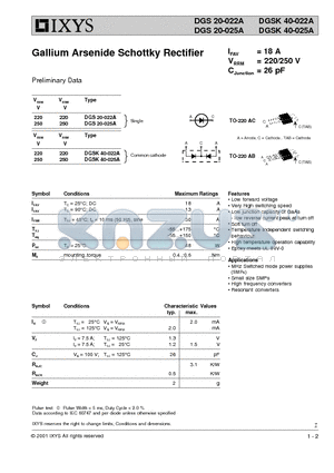 DGS20-025A datasheet - Gallium Arsenide Schottky Rectifier