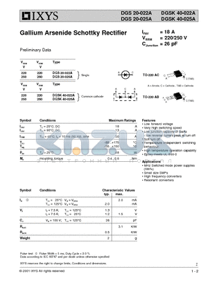 DGSK40-022A datasheet - Gallium Arsenide Schottky Rectifier