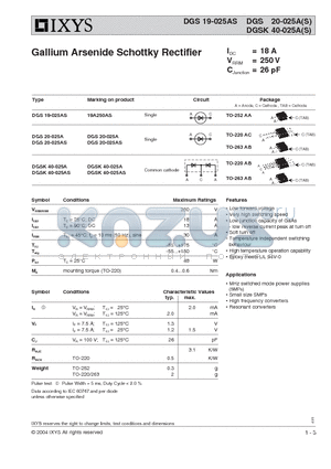 DGSK40-025AS datasheet - Gallium Arsenide Schottky Rectifier