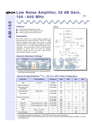 AM-160 datasheet - Low Noise Amplifier, 28 dB Gain, 100 - 600 MHz