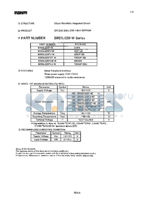 BR25L020F-W datasheet - SPI BUS 2Kbit (256 x 8bit) EEPROM