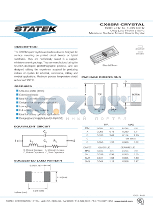 CX6SM datasheet - Ultra-Low Profile (1mm) Miniature Surface Mount Quartz Crystal