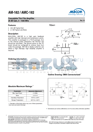 AM-182 datasheet - Cascadable Thin Film Amplifier, 28 dB Gain, 5 - 1000 MHz