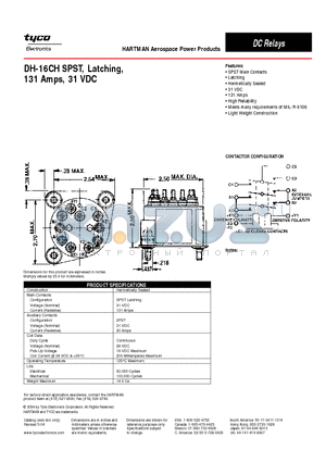 DH-16CH datasheet - DH-16CH SPST, Latching,131 Amps, 31 VDC