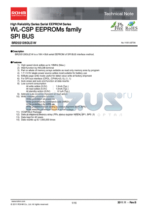 BR25S128GUZ-W_11 datasheet - High Reliability Series Serial EEPROM Series WL-CSP EEPROMs family