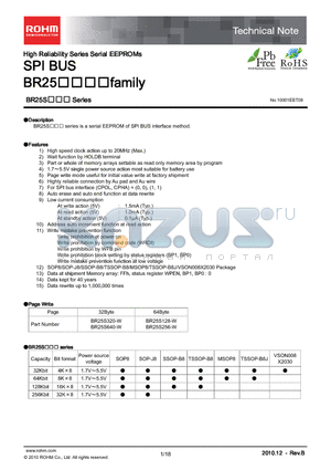 BR25S128-W datasheet - High Reliability Series Serial EEPROMs