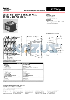 DH-7PF datasheet - DH-7PF 4PST 2 N.O. & 2 N.C., 50 Amps,28 VDC or 115 VAC, 400 Hz
