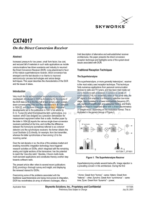 CX74017 datasheet - On the Direct Conversion Receiver