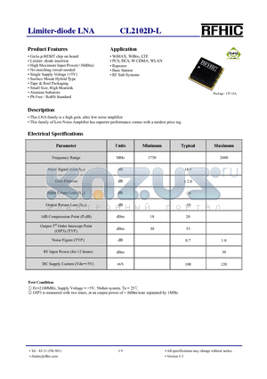 CL2102D-L datasheet - Limiter-diode LNA