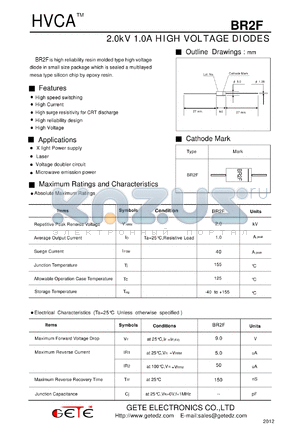 BR2F datasheet - 2.0kV 1.0A HIGH VOLTAGE DIODES