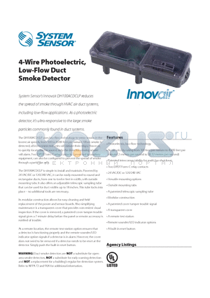 DH100ACDCLP datasheet - 4-Wire Photoelectric Low-Flow Duct Smoke Detector