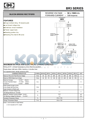 BR302 datasheet - SILICON BRIDGE RECTIFIERS